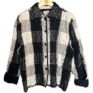 Units Blackn Sz Large White String Mop Plaid Jacket Button Front Textured Cotton